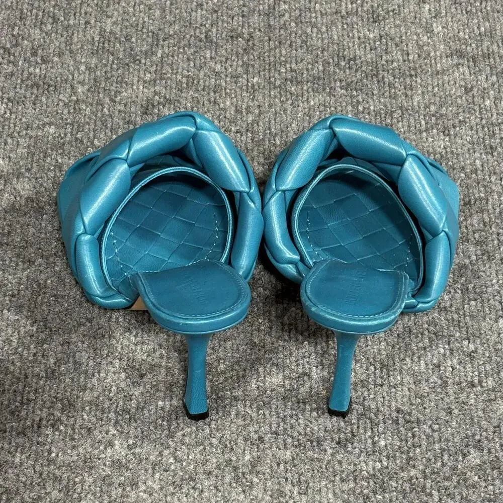 Bottega Veneta Sandals Womens 35 Blue Lido Intrecciato Leather Mules Slide Heels
